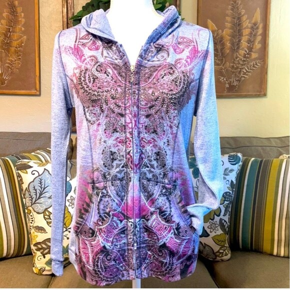 ONE WORLD Jackets & Blazers - One world full zip plus size hoodie sz 2x blue purple Y2K 2000 artsy abstract